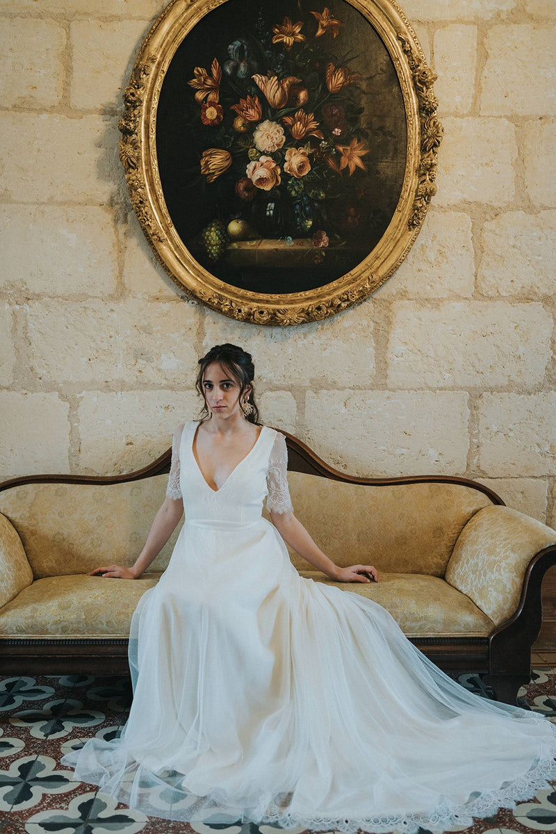 Rose, robe de mariée élégante à retrouver à la boutique de mariage  Christelle Vasseur