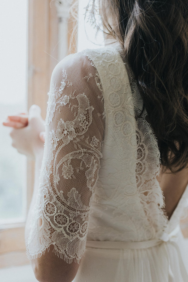 Rose, robe de mariée en dentelle, créatrice Christelle Vasseur à bordeaux